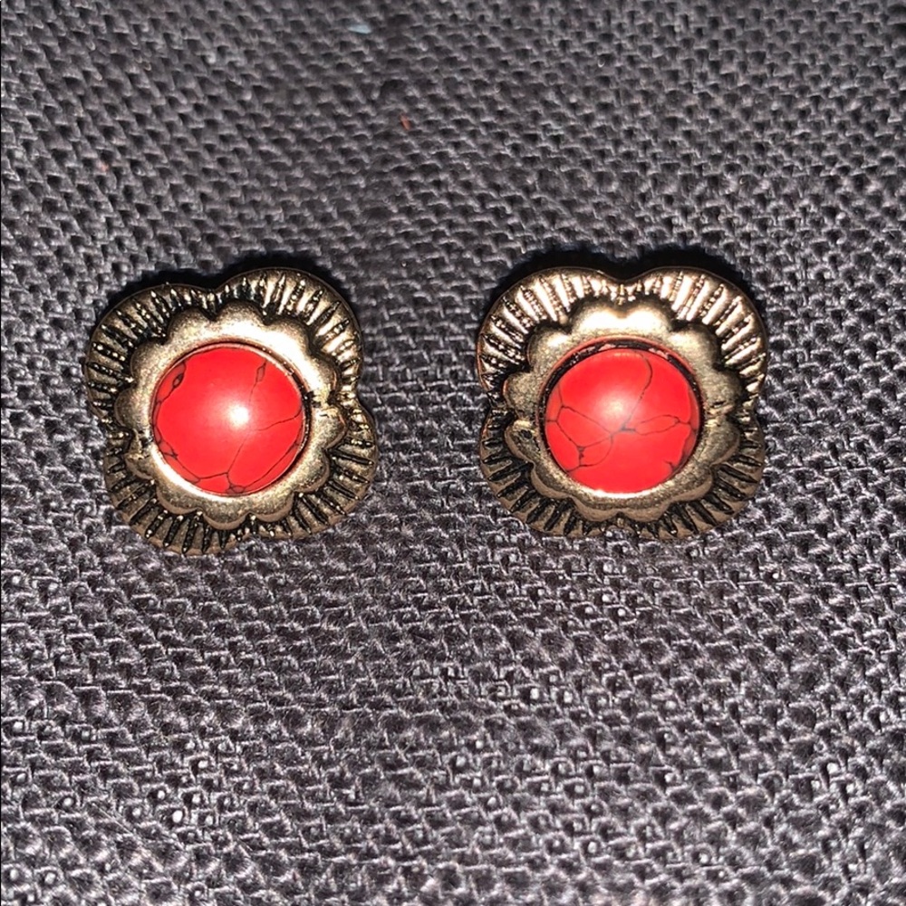 Tarnished Gold & Red Marble Earrings